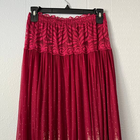 Womens Mesh Midi Skirt Medium Pull On Stretch Lace Fairy Boho Festival Event - Picture 6 of 11